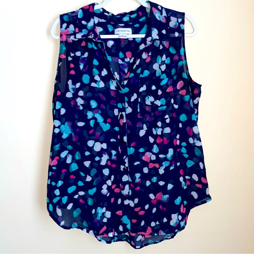 Liz Claiborne Button down sheer Colorful Blouse - Large